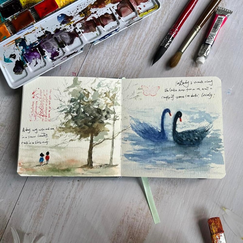 tumuarta Watercolor Journal, 3.5x5.5”, 140 LB, 300 GSM, Cotton Paper, Cold Press, 24 Sheets, 48 Pages, Watercolor Sketchbooks for Use As Travel Notebook Mixed Media Pad On The Go - Image 5